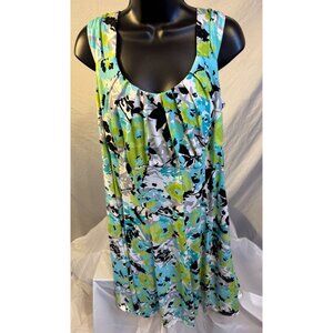 Dressbarn Womens Size 16 XL Fit & Flare Swing Dress Green Floral Midi